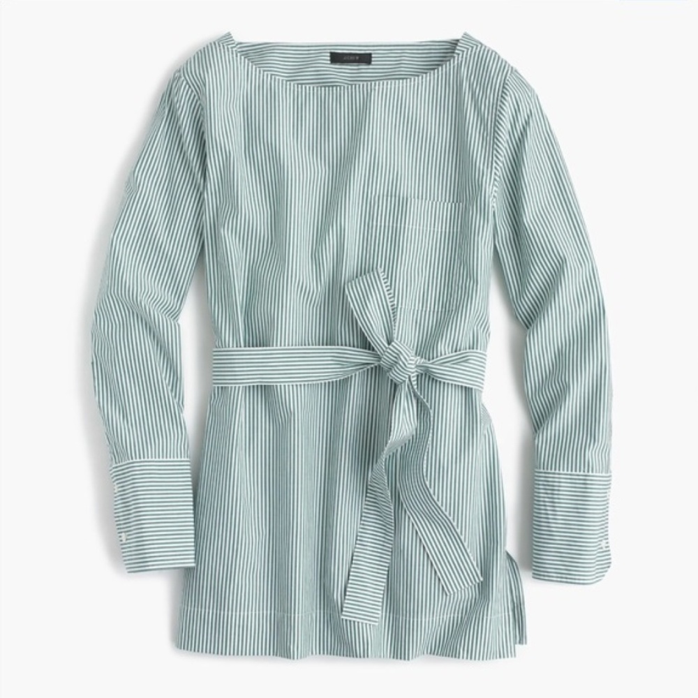 J. Crew Striped Boatneck Tunic in Green/White